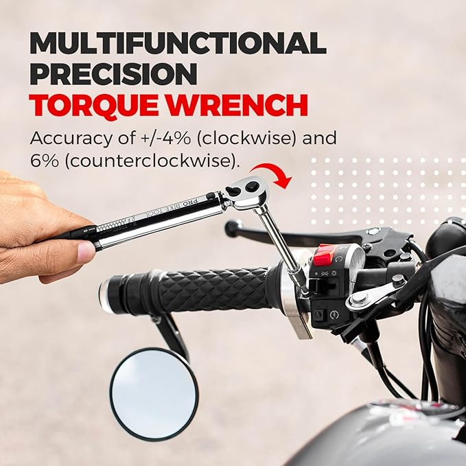 PRO BIKE TOOL Torque Wrench and Torque Screwdriver Set - Precision Tool for Bike Maintenance - 1/4 Inch Drive - 2.2 to 16.9 Nm - Complete Kit with Allen, Torx, Extension - with Protective Case