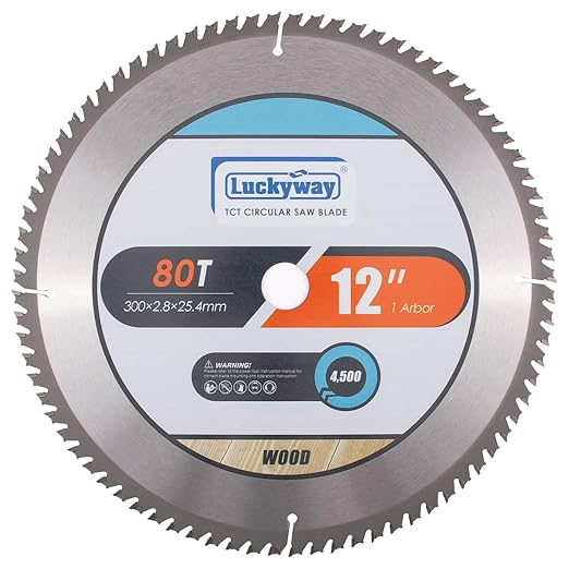 Luckyway 12 Inch Miter Saw Blade 80T Fine Finish with 1 Inch Arbor TCT Wood Crosscutting Saw Blade