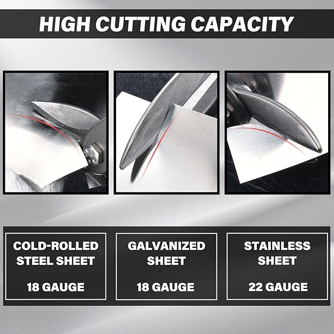 HAUTMEC 3-Piece Aviation Tin Snips for Cutting Metal Sheet, CR-V Steel Miter Shears for Straight, Left & Right Cuts, 10 Inch Heavy-Duty Sheet Metal Cutters with Safety Lock & Ergonomic Grip - HT0068