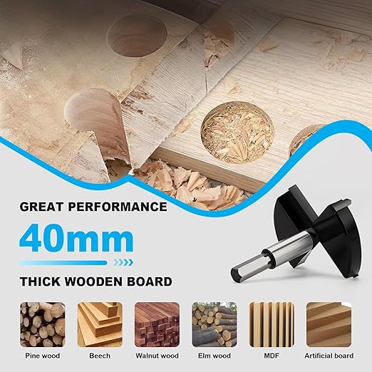 1-1/2 Inch Forstner Drill Bit Carbide Tipped,Woodworking Hinge Cutter for Precise Flat Bottom Holes in Hard Wood,Plywood,Plastic - Professional Grade