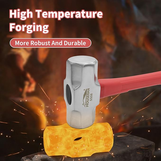 Sledge Hammer 3 Lb, Octagonal Head, Non-slip Rubber Grip, Heavy Duty Hammer For Construction, Gardening, Home Improvement