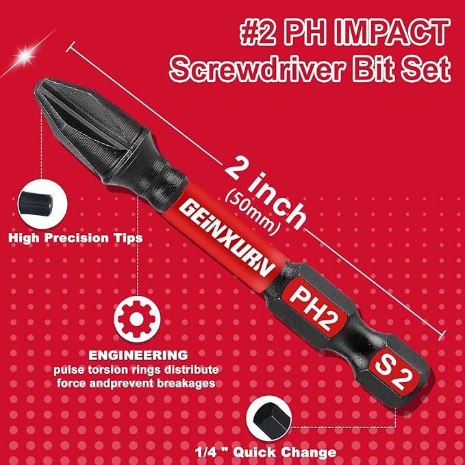 Impact Tough #2 Phillips 2 in. Insert Driver Bits,50Pack PH2 Screwdriver Bits Set with 1Pcs Impact Bit Holder,Bulk