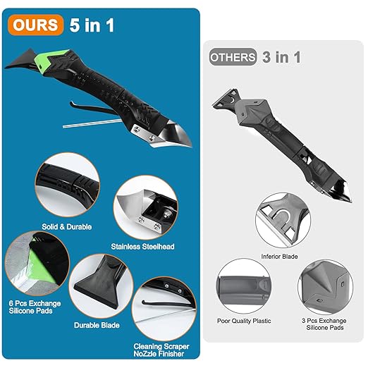 Silicone Caulking Tool,5 in1 caulk remover tool with Grout Scraper,caulking tool kit竊똀dhesive Residue Scraper Seam Repair Tool Kit for Kitchen Bathroom