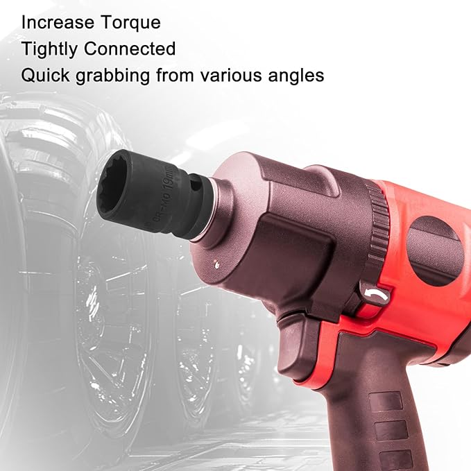uxcell 1/2" Drive x 19mm Shallow Impact Socket 12-Point Metric CR-MO Steel Nut Impact Grade Socket for Auto Repair