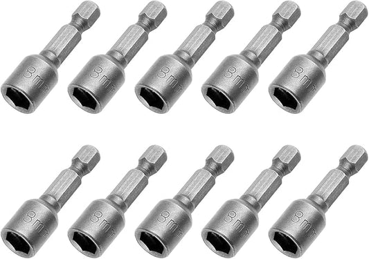 10 Pcs Quick-Change Power Nut Driver Set 5/16" (8mm) Hex Shank Magnetic Power Nut Setter Driver Bits
