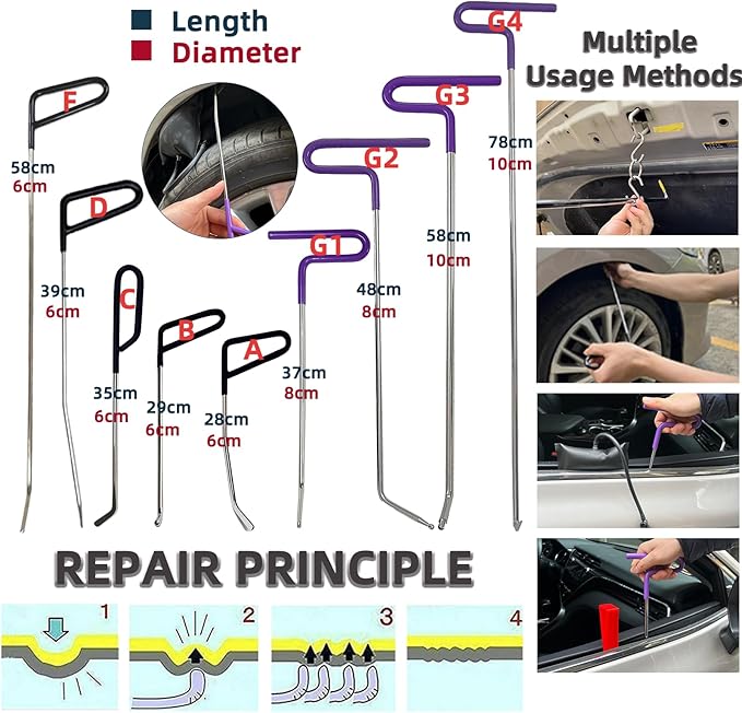 190pcs/set Auto Body Dent Repair Tools Kit,Car Dings Repair,Paintless Bodywork Dent Pulling Tool,Dent Puller Lifter,Multi-funtional Bridge Puller Tools Set (Whole Car Repair Tools Set)
