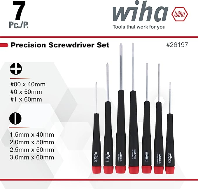 Wiha 26197 Precision Slotted and Phillips Screwdriver Set, 7-Piece