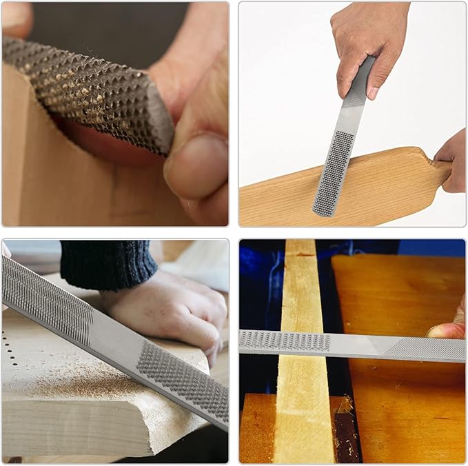 Litoexpe 2 Pack 8 Inch 4 Way Premium Grade High Carbon Hand File, Round Rasp, Half Round Flat, Needle Files for Sharping Wood and Metal Tools
