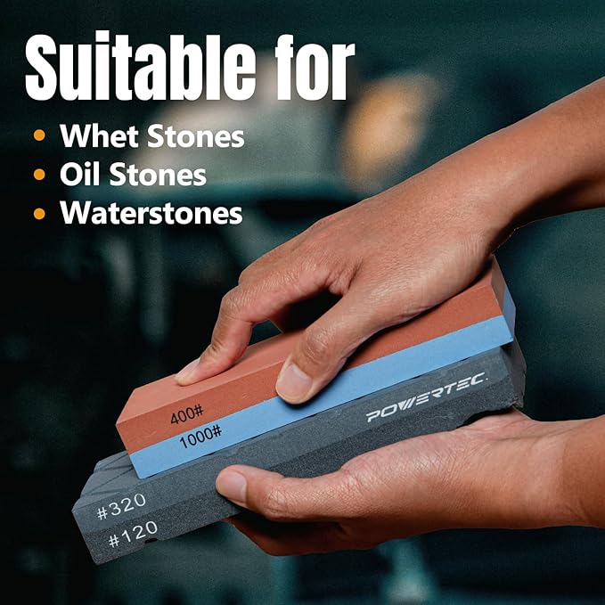 POWERTEC Large Flattening Stone, 120/320 Dual Grit Sharpening Stone Flatener, Diamond Grooves Sharpening Stone Fixer for Whetstone, Wet stone, Waterstone, Oil Stone (72124)
