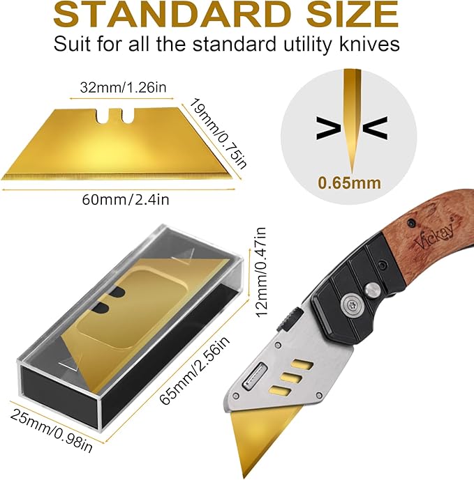 Vickay Utility Knife Blade, Box Cutter Blades, SK5 Steel, 60-Pack with Plastic Case, Replacement Blades-Refills for Box Cutters Utility Knives