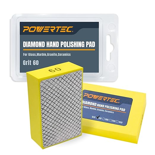 POWERTEC Diamond Hand Polishing Pads 60 Grits 2Pack, Diamond Sanding Block for Polishing and Grinding Porcelain, Ceramic Tile, Glass, Granite, Stone, Wood & Metal (71904-P2)