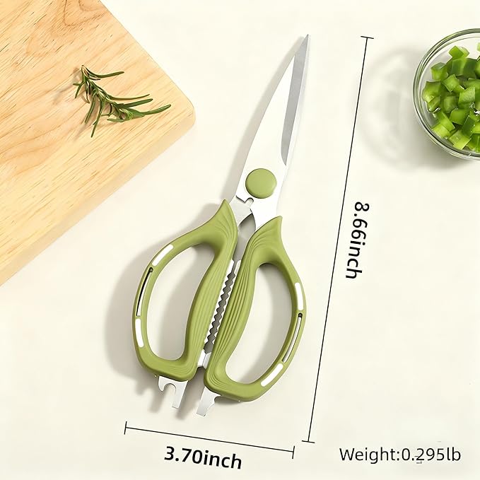 Kitchen Shears Scissors Food Scissors, 8-in-1 Multifunction Japanese Stainless Steel Meat Shears, Dishwasher Safe Sharp Shear All Purpose with Comfort Grip, Ideal for Everyday Use-Green