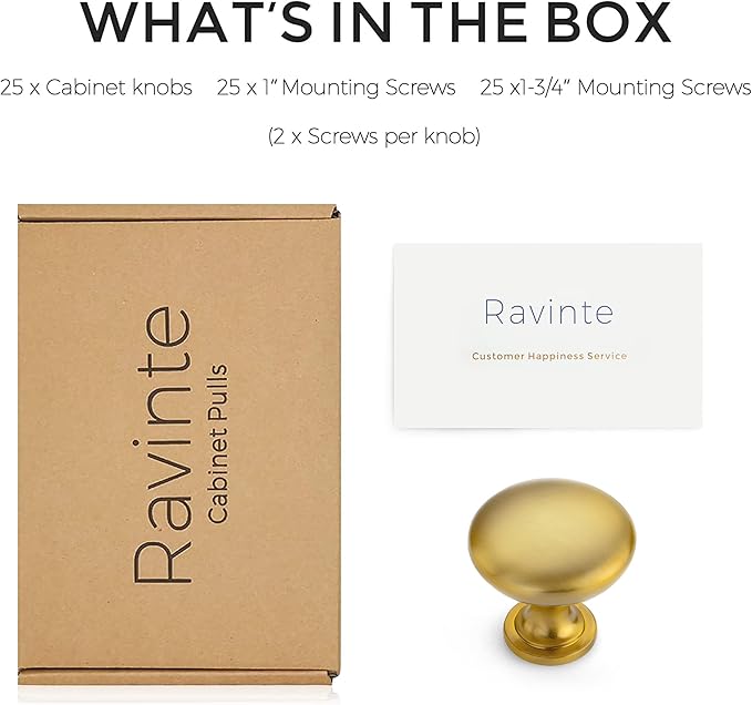 Ravinte 25 Pack Cabinet Knobs - Brushed Brass & Zinc Drawer Pulls & Door Knobs for Dressers & Cabinets