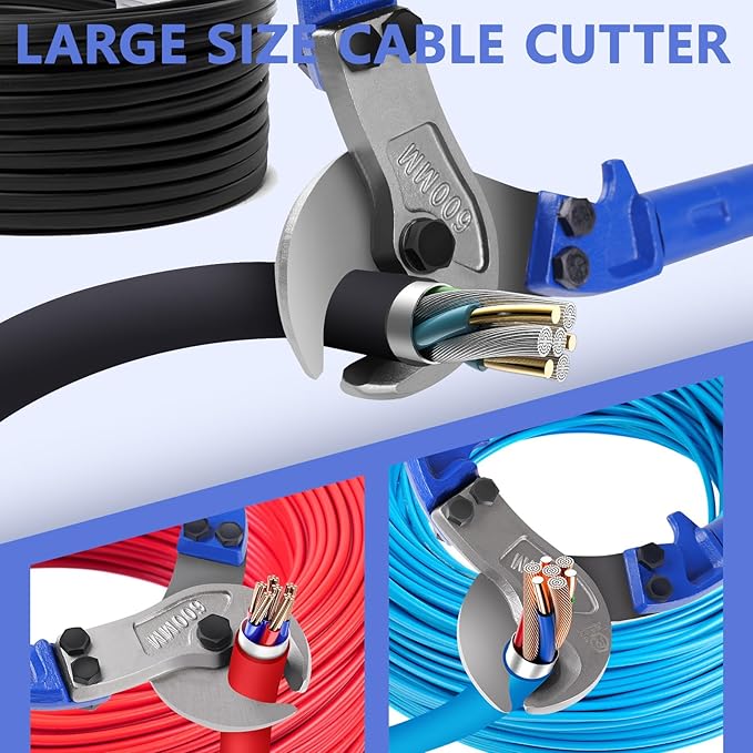 ZrgGea Cable Cutters 14 Inch, Industrial-Grade, Forged from T8 Alloy Steel, HRC56, Sharp Cutting. Suitable for Cutting Copper and Aluminum Core Cables, Blue