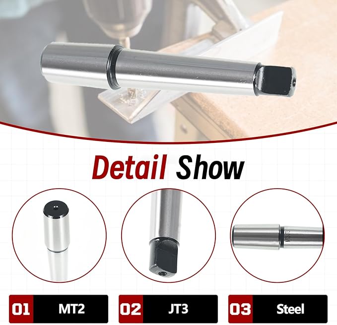findmall MT2+JT3 Tanged End Drill Collet Arbor Adapter with Tang End for Drill Chucks and Machine Tool