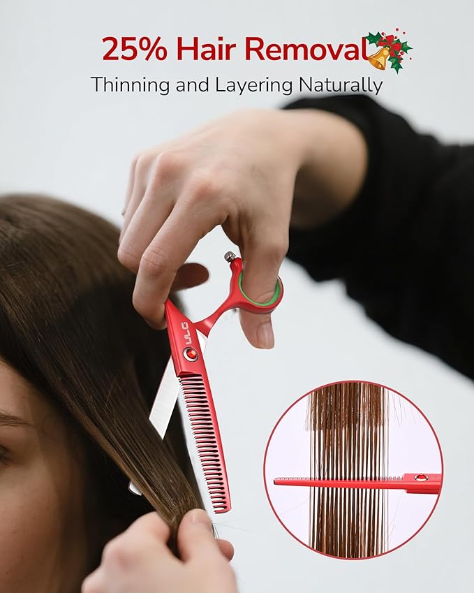 ULG 6.5" Hair Thinning Scissors, Japanese Stainless Steel, Professional Texturizing Shears, Barber?셲 30-Tooth Blending Thinner for Stylist & Home Use, Christmas Gifts for Women Men Family Red