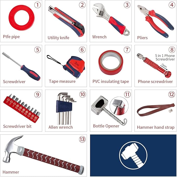 Hammer Tool Set, Multifunctional Hammer Tool Box, Excellent Novelty Gift for Men, Silver
