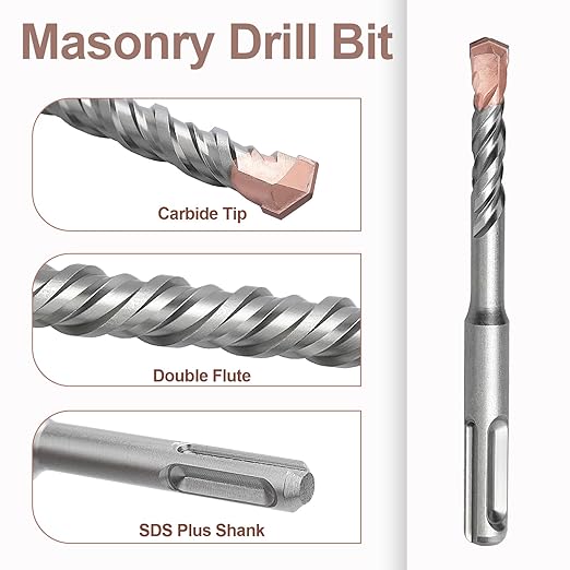 9/16 x 6.3 inch (14x160mm) SDS Plus Masonry Drill Bit, Rotary Hammer Drill Bit,Concrete Drill Bit for Concrete, Brick, Block (6.3 inch / 160mm Length, 9/16 inch (14mm))
