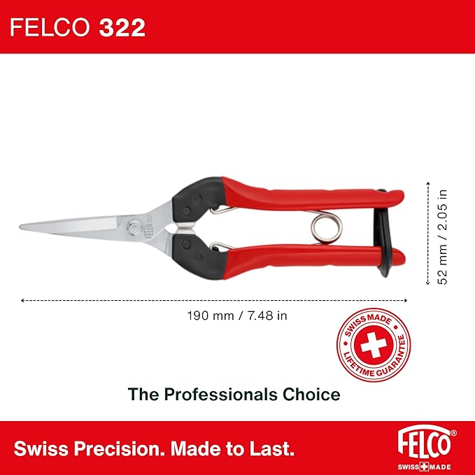 Felco F322 Pruning Snips ??9.84" Garden Clippers with Curved Blade & Rounded Tip | Pruning Shears for Gardening | Garden Snips and Pruners with Carbon Steel Blade, Sap Groove