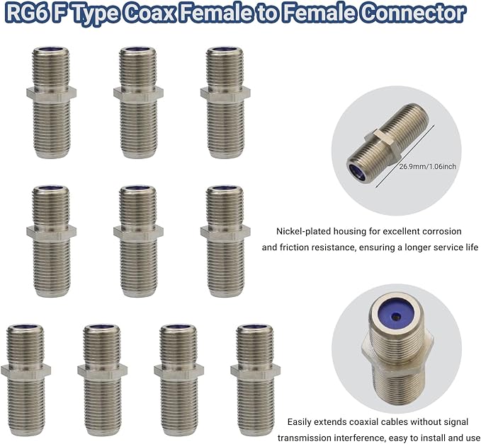 Coax Cable Crimper and F RG6 RG59 Connectors 30Pcs F Male And 10Pcs Female to Female with Coaxial Compression Tool Kit Wire Stripper