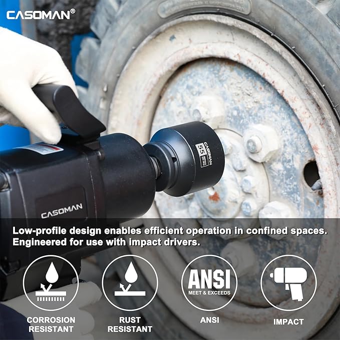 CASOMAN 15-Piece 3/4" Drive Shallow Spindle Axle Nut Impact Socket Set, 6-Point, Standard Large Socket Set, Metric (17mm -55mm), CR-MO Steel, with Storage Case