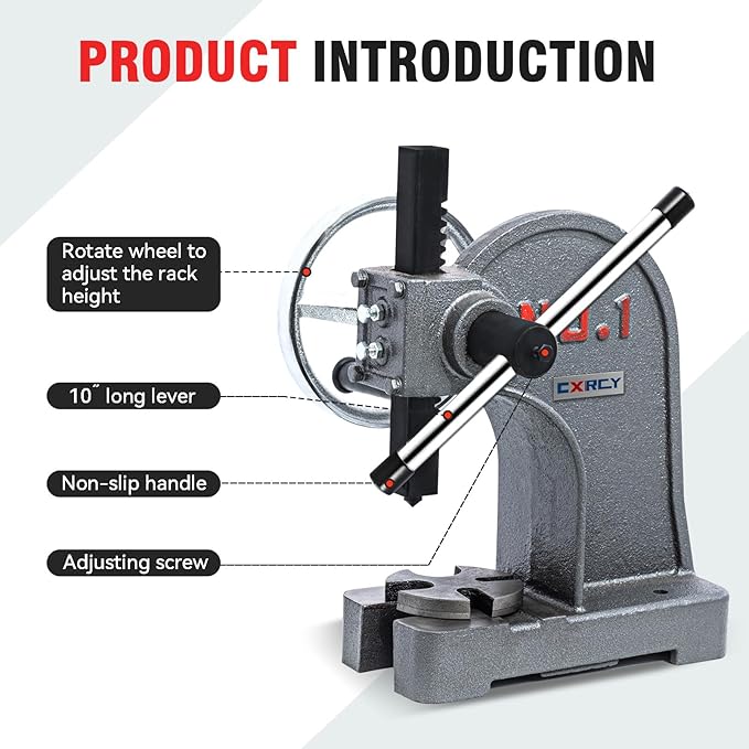 CXRCY Arbor Press 1 Ton with Hand Wheel, Cast Iron Heavy duty Manual Arbor Press 1 Ton, 5.5" Maximum Height, Desktop Arbor Press, Metal Punch Press Machine for Stamping Bending Forming Stretching