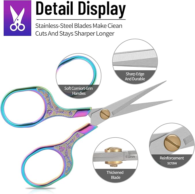 Small Gold Scissors-5 Inch Vintage Precision Scissors-Ultra Sharp Blade Shears,scotch scissors for Office Home School Sewing Fabric Craft Hair trimming,Facial,Beard,Eyebrow