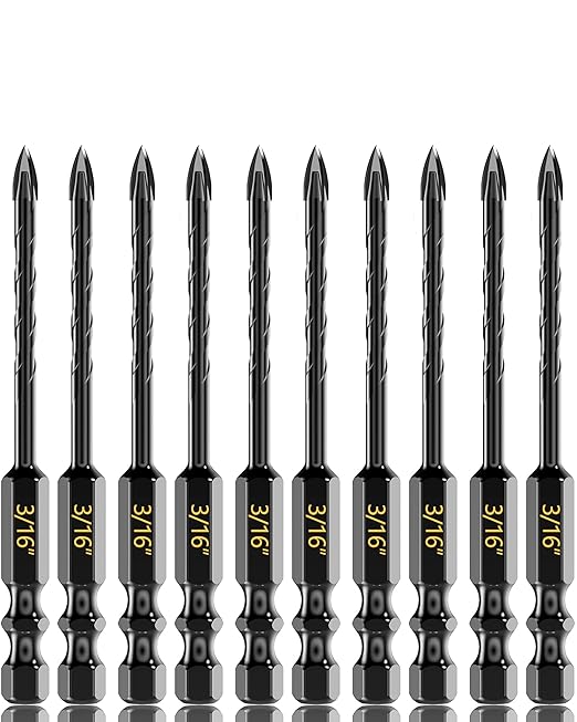 Masonry Drill Bit Set 3/16" (10PCS) - Cement Drill Bit, Professional Concrete Drill Bit Set for Glass/Brick/Cement/Tile/Etc, Industrial Strength Carbide Cross Drill Bit Tip, by TITGGI
