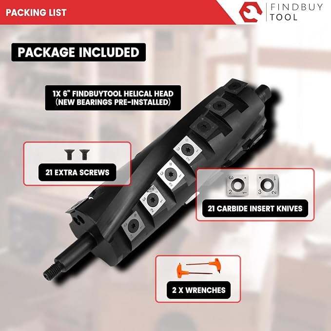 FINDBUYTOOL Helical Cutterhead for Porter Cable PC160JT 6" Benchtop Jointer with Carbide Insert Knives, 40X Longer Life, 50% Less Noise for Woodworking, Furniture Making, DIY & Professional Use