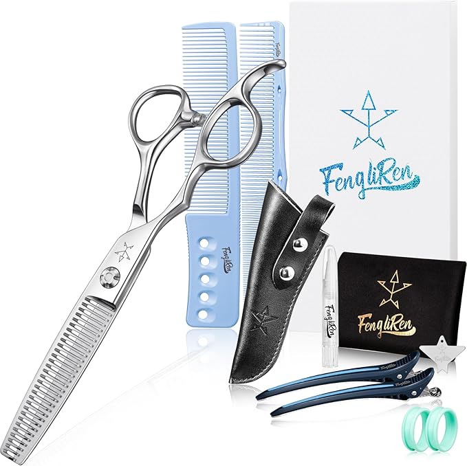 High-end Professional Hair Cut Thinning Scissors Hair Cutting Teeth Shears Left Hand Barber Hairdressing Texturizing Scissor Very Sharp 6 Inch Stainless Steel Alloy For Men Women Salon Home