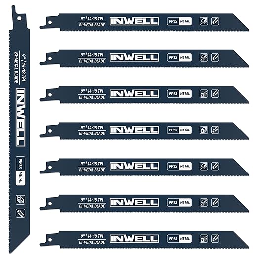 Reciprocating Saw Blades Set, 9 Inch 14/18TPI Blades for Metal Pipe, Angle Steel & Rebar Cutting, Pack of 8
