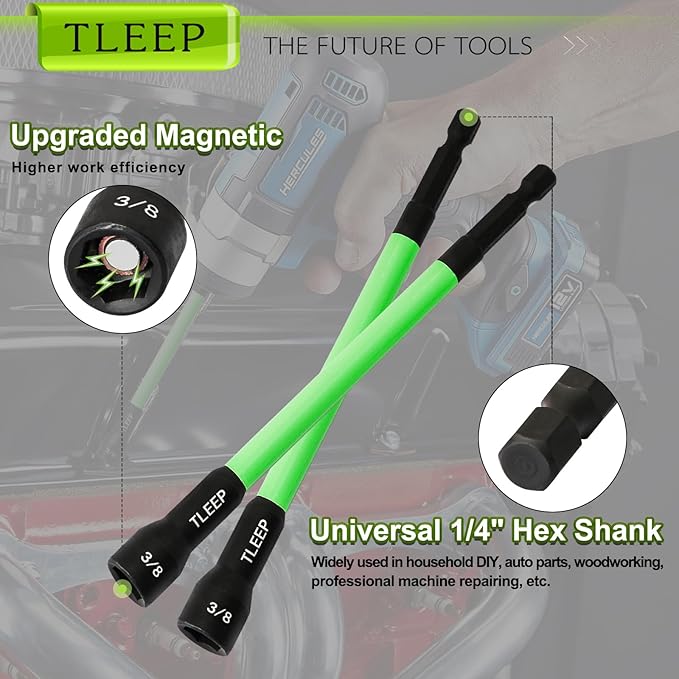 150MM 3/8" Magnetic Power Nut Driver Set for Impact Drill, 1/4" Hex Head Drill Bit Set SAE Screwdriver Socket Set, Chrome Vanadium Steel Quick Change Chuck Socket Wrench Nut Setters
