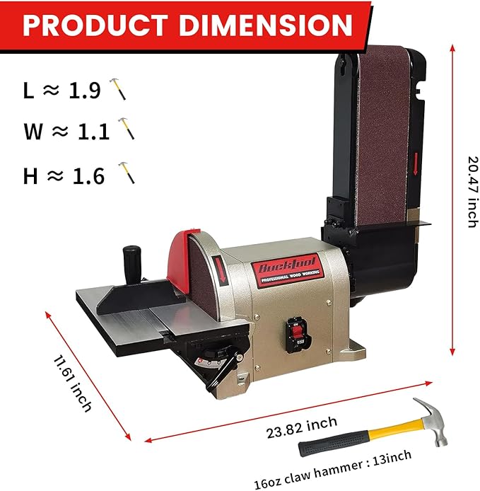 BUCKTOOL Direct Drive Bench Belt Sander, 4x36 in Belt and 8 in Disc Sander, 3/4HP Belt Sander for Woodworking, 5.0A Benchtop