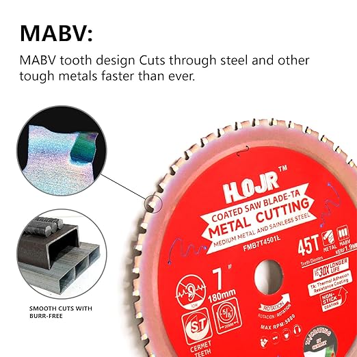 Dia 7"(180mm) 45-Tooth Arbor 20mm Metal Cutting Circular Saw Blade,for Steel and Stainless Steel,The Cutting Head uses a Special Anti-Heat Sticking Coating,FMB 7 inch 45-Tooth 20mm -TA