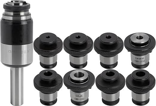 Floating Tap Holder Set, 3/4" Diameter Straight Shank, Quick Change, Positive Drive, with 8 pcs Adapters for #5 to 1/2" Taps
