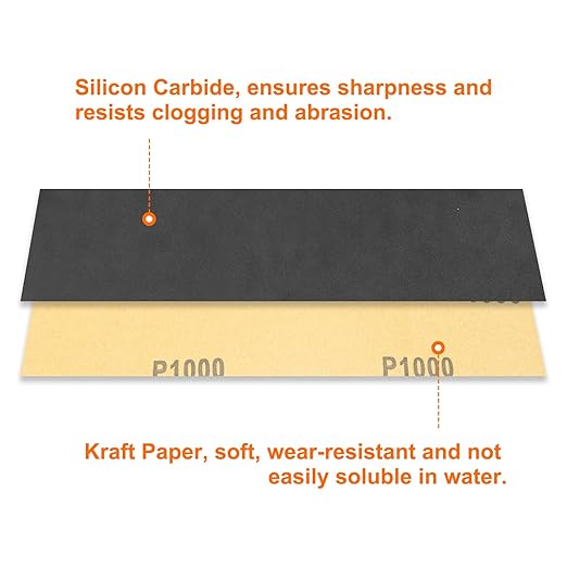 HARFINGTON 50pcs Sandpaper 1000 Grit 9 x 3.6 Inch Waterproof Backing Silicon Carbide Abrasive Wet Dry Sanding Sheets for Wood Finishing, Metal Sanding, Automotive Polishing