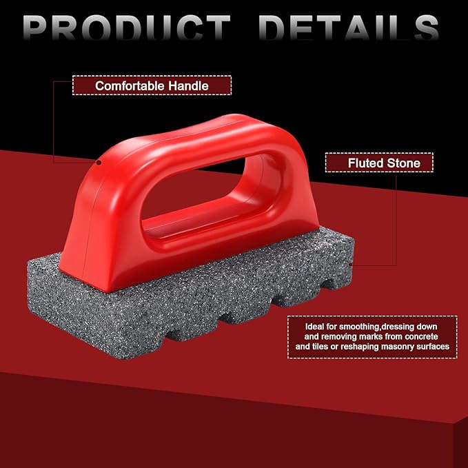 Wenqik 4 Pcs Rub Brick with Handle Concrete 20 Grit Masonry Tools Smoothing Cleaning Removing Marks Tool (Red)