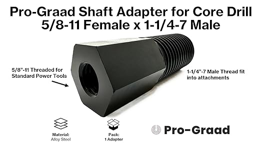 Shaft Adapter for Core Drill Hole Saw, 5/8"-11 Female Thread to 1-1/4"-7 Male Thread, for Use with Diamond Hole Saw & Diamond Core Drill Bits