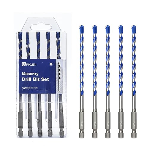 5 Pack 1/4 inch Masonry Drill Bit Set,Concrete Drill Bit Set with Hex Shank,Carbide Tip Drill Bits for Concrete, Cement,Tile,Brick, Plastic, and Ceramic (1/4"竊? Pcs竊?