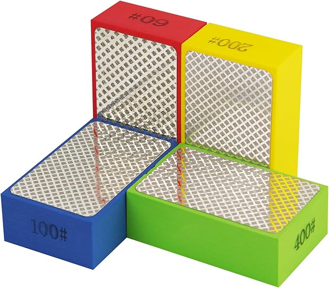 Diamond Polishing Pads Sanding Blocks - Cuttte 4pcs Diamond Sanding Sponge Pads Tile Tools 60#, 100#, 200#, 400# for Wood Ceramic Tile Glass Grinder