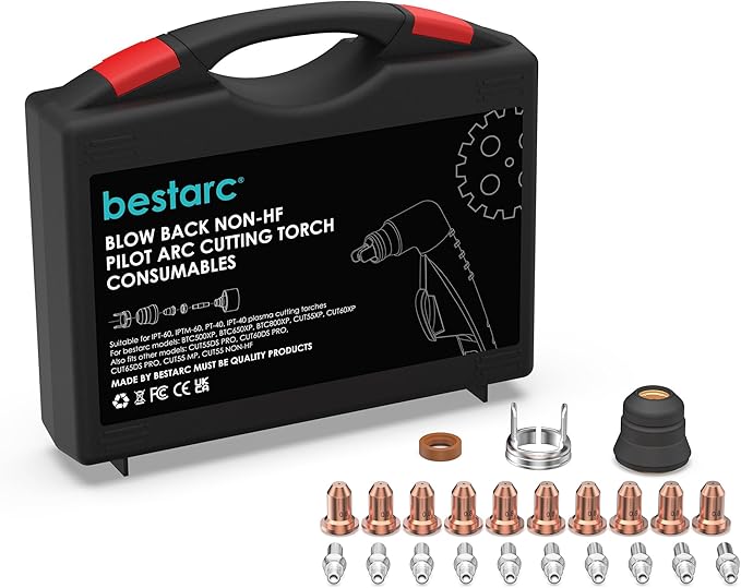 bestarc Blow Back Plasma Cutter Torch Consumables, 23Pcs Cutting Torch Tip Nozzles Kit with Suitcase For BTC500XP, BTC650XP, CUT55XP, CUT60XP, CUT-65DS PRO CUT-60DS PRO, CUT-55DS PRO