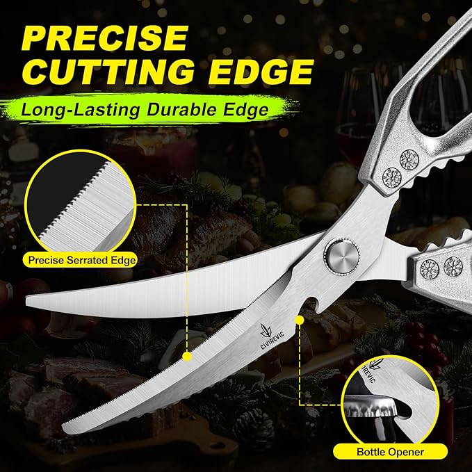Heavy Duty Kitchen Scissors Set, Stainless Steel Kitchen Shears for Meat, Poultry & Seafood, Dual-Purpose Cooking Scissors for Food Prep, Dishwasher Safe