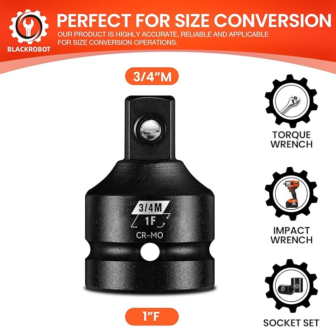 1?쒯 To 3/4?쒶 Impact Socket Adapter, Cr-Mo Steel Exceeds ANSI Standards, Square Drive Reducer for Impact Driver Wrench