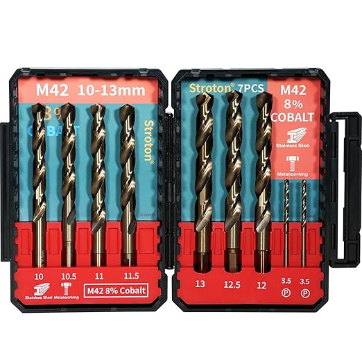STROTON Metric M42 8% Cobalt Drill Bits Set for Stainless Steel and Hardened Steel (10-13mm (7PCS) M42)