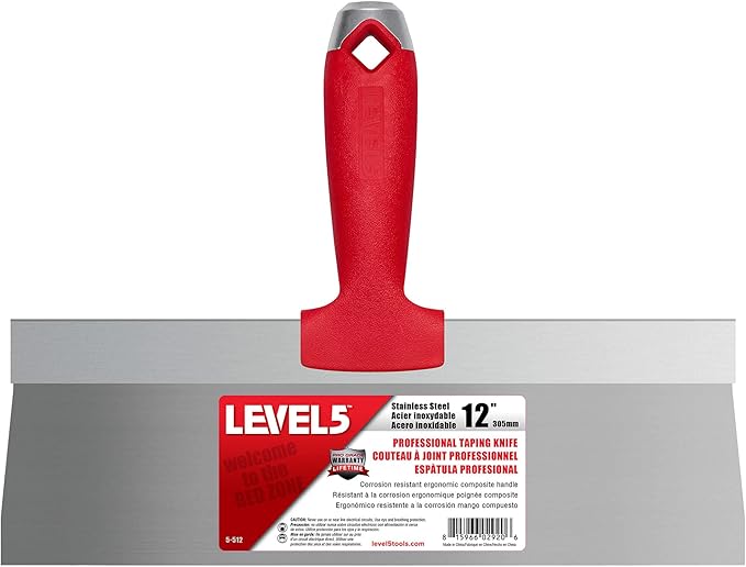 LEVEL5 12-Inch Stainless Steel Taping Knife with Solid Composite Handle | Premium quality, corrosion-resistant, lightweight, impact and solvent-resistant | 5-512