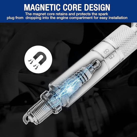WORKPRO 7 PCS Magnetic Swivel Spark Plug Socket Set, Includes 9/16-inch, 5/8-inch, 13/16-inch, 14MM Thin Wall Sockets with 4, 6, 11-inch Extensions, 3/8" Drive with 12 Points, Magnetic Core