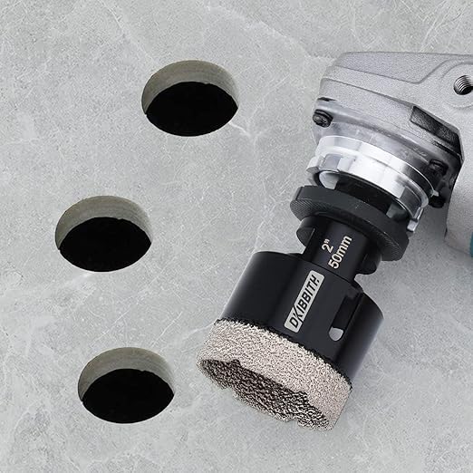 DKIBBITH Dry Diamond Core Drill Bits, 2 Inch Tile 50mm Vacuum Brazed Angle Grinder Hole Saw for Porcelain Ceramic Granite Brick Concrete with 5/8-11 Thread to 3/8'' Hex Shank Adapter, Black