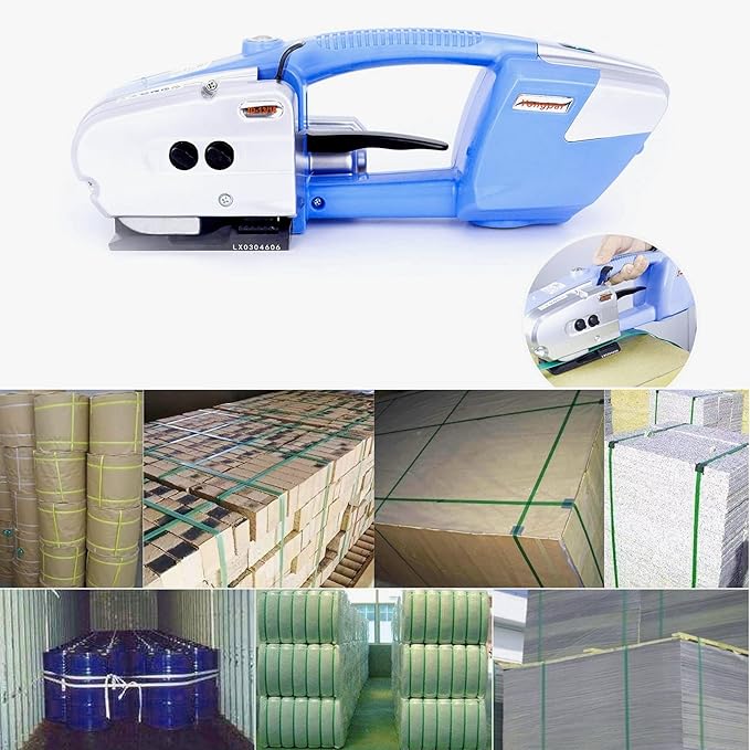 Electric Strapping Machine for 1/2-5/8 Inch Wide PP/PET Strap - Automatic Tool With 4000mAh Two Battery Hot Melting Box Pallet Packaging Baler Powered Banding Tools