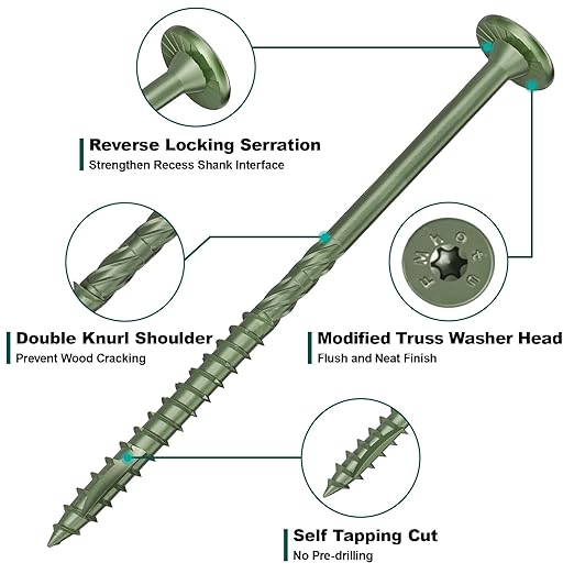 #14 Heavy-Duty Wood Screws, Star Drive Deck Screws, Rust Resistant Timber Screws for Timber/Log/Landscaping Wood (6 Inch,100Pcs,Green)
