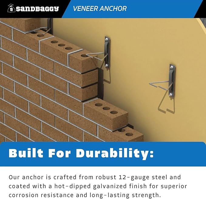 Sandbaggy Type 3 Adjustable Veneer Anchor - Hot Dipped Galvanized (Triangle Tie Included) - Brick, Masonry (12 Gauge (HDG), 75, Count)